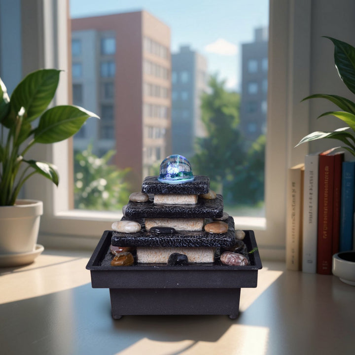 Zimmerbrunnen – Eka im Tempeldesign und farbigem LED-Licht - Elysera