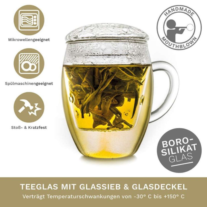 Creano TeeGlas “All-In-One” mit Glasfilter, 3-tlg. | 400 ml