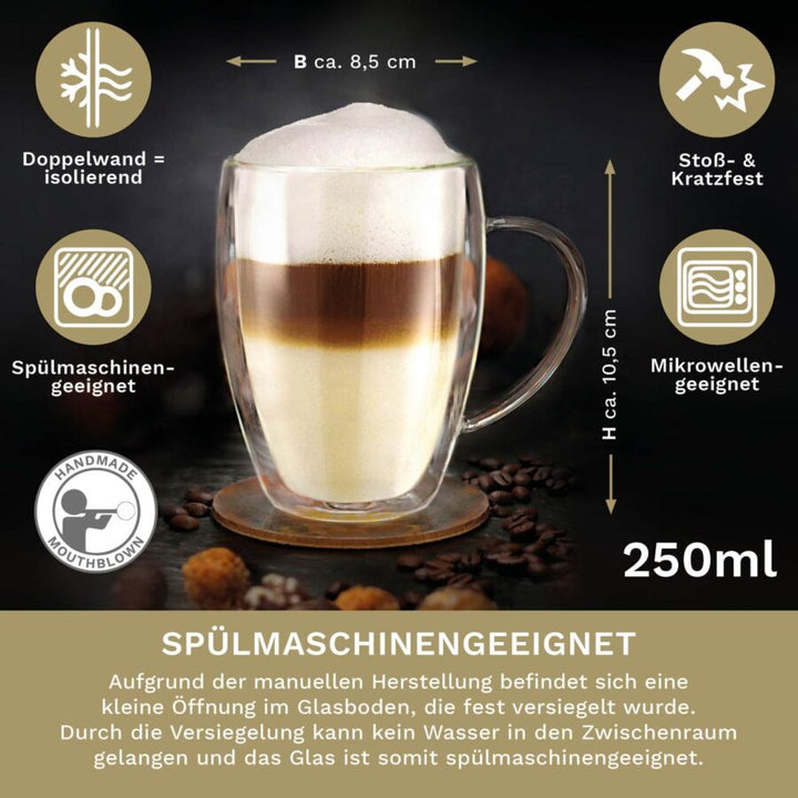 2er-Set Creano doppelwandiges Thermoglas mit Henkel „HH“ – 250 ml