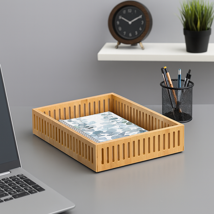 Bambus-Set „Office Harmony“ – Ablagebox, Stehsammler, Stiftebecher & Papierkorb - Elysera