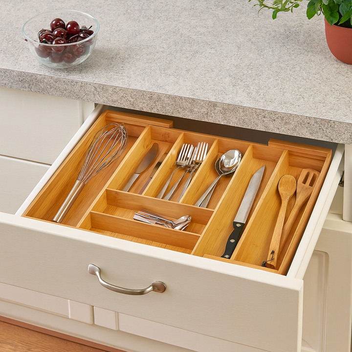 Besteckkasten ausziehbar Bambus/MDF - Elysera