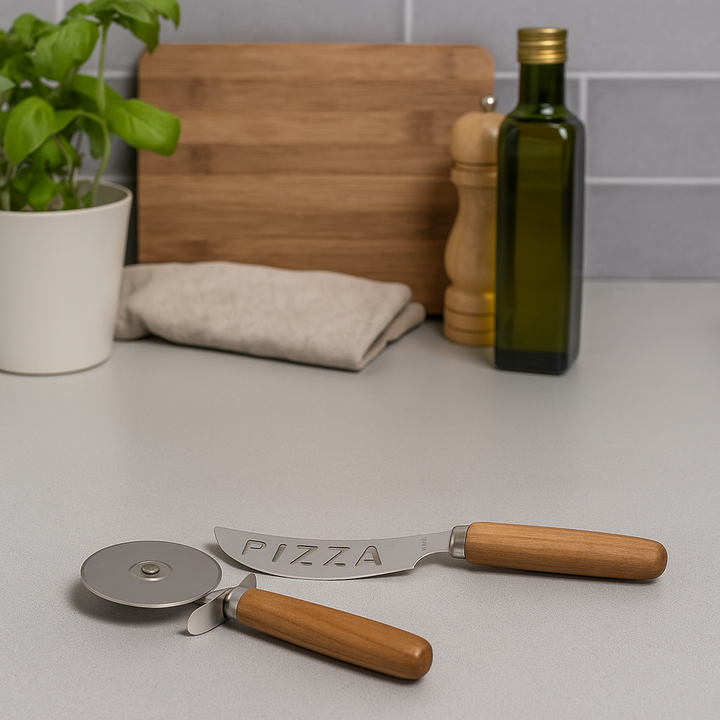 Pizza-Schneide-Set 2-teilig Akazie/Edelstahl - Elysera