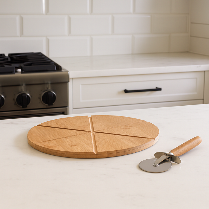 Pizza-Set 2-teilig Bambus/Metall - Elysera