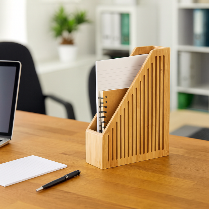 Bambus-Set „Office Harmony“ – Ablagebox, Stehsammler, Stiftebecher & Papierkorb - Elysera