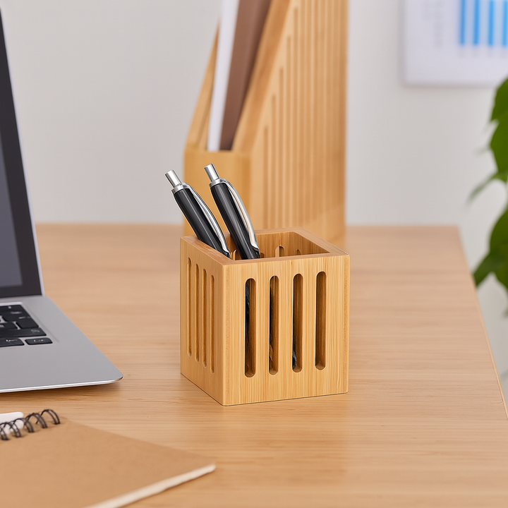 Bambus-Set „Office Harmony“ – Ablagebox, Stehsammler, Stiftebecher & Papierkorb - Elysera
