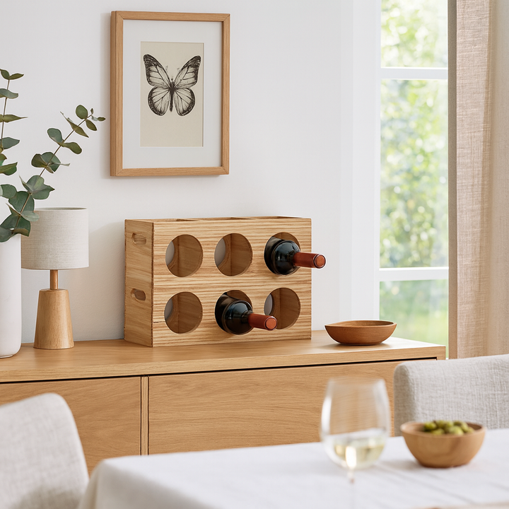 Weinregal "Stripes" für 6 Flaschen Gummibaum - Elysera