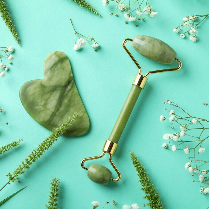 Duo Roller und Gua Sha Grüner Jadestein - Elysera