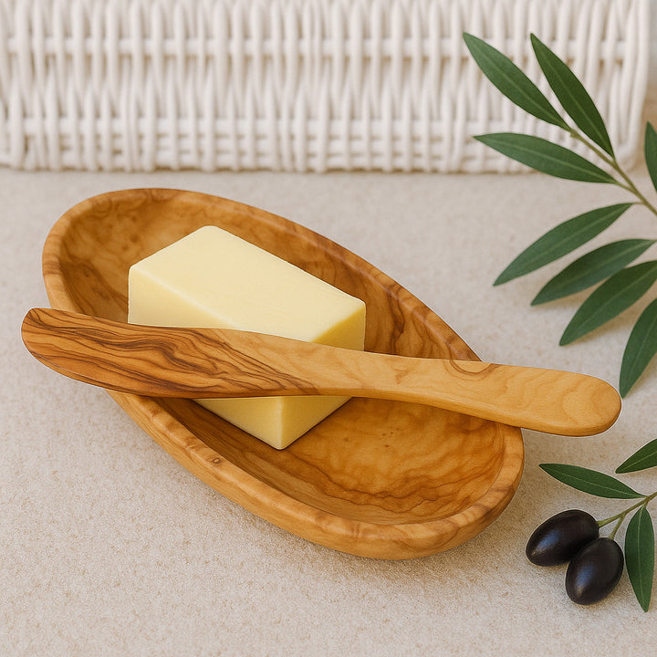 Buttermesser mit Schale aus Olivenholz - Elysera
