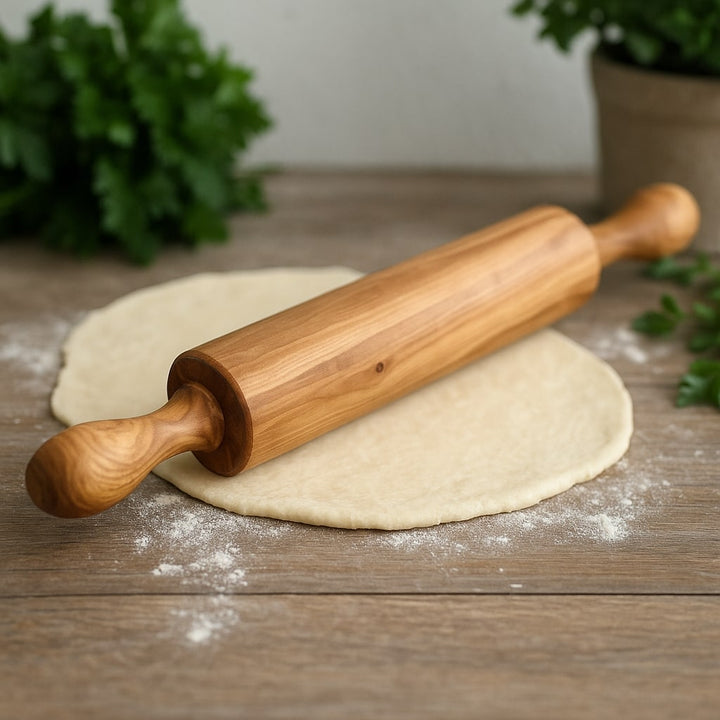 Teigroller / Nudelholz mit Griffen aus Olivenholz - Elysera