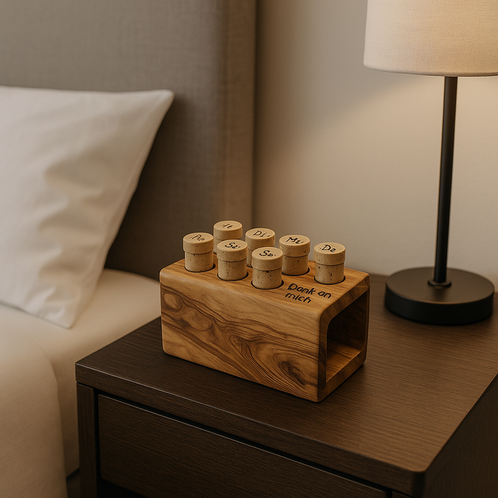 Tablettenbox „Seven Days“ aus Olivenholz - Elysera