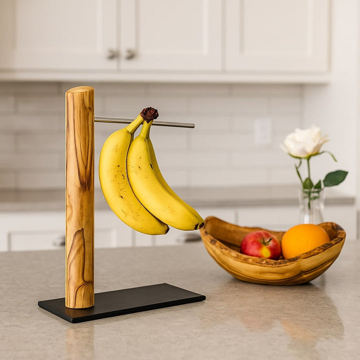 Bananenhalter aus Olivenholz mit Metallstab - Elysera