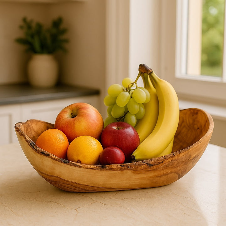 Obstschale rustikaler Rand aus Olivenholz - Elysera