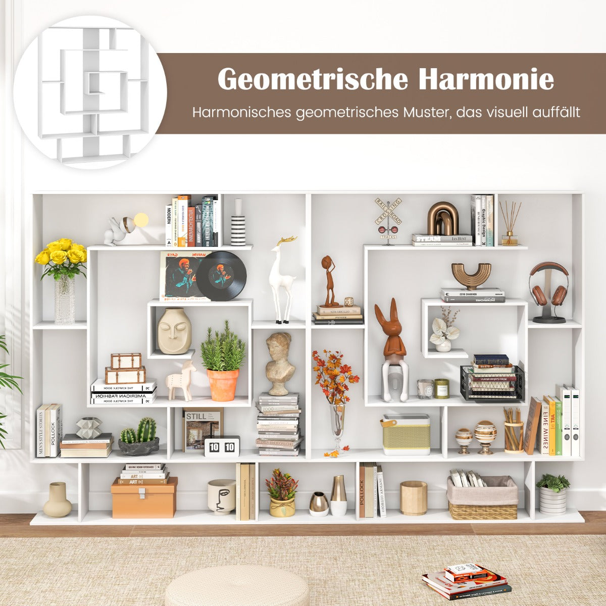 Bücherregal mit 7 Ebenen im geometrischen Design