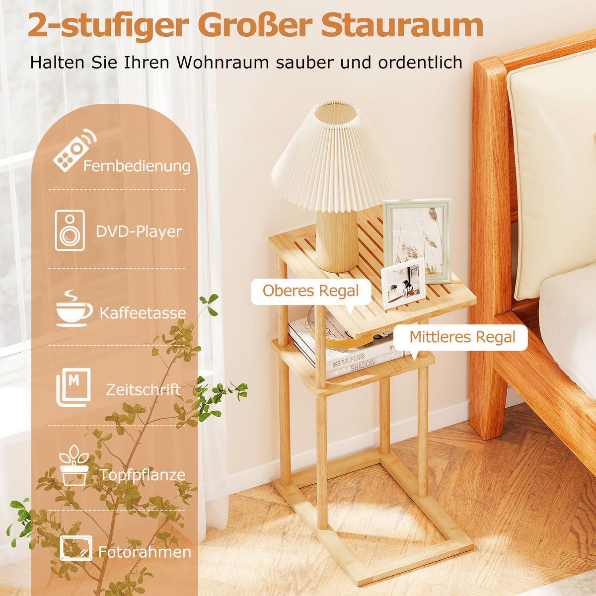 Beistelltisch aus Bambus mit 2 Ablagen – 2er-Set