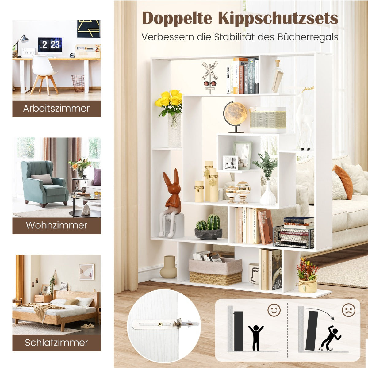 Bücherregal mit 7 Ebenen im geometrischen Design