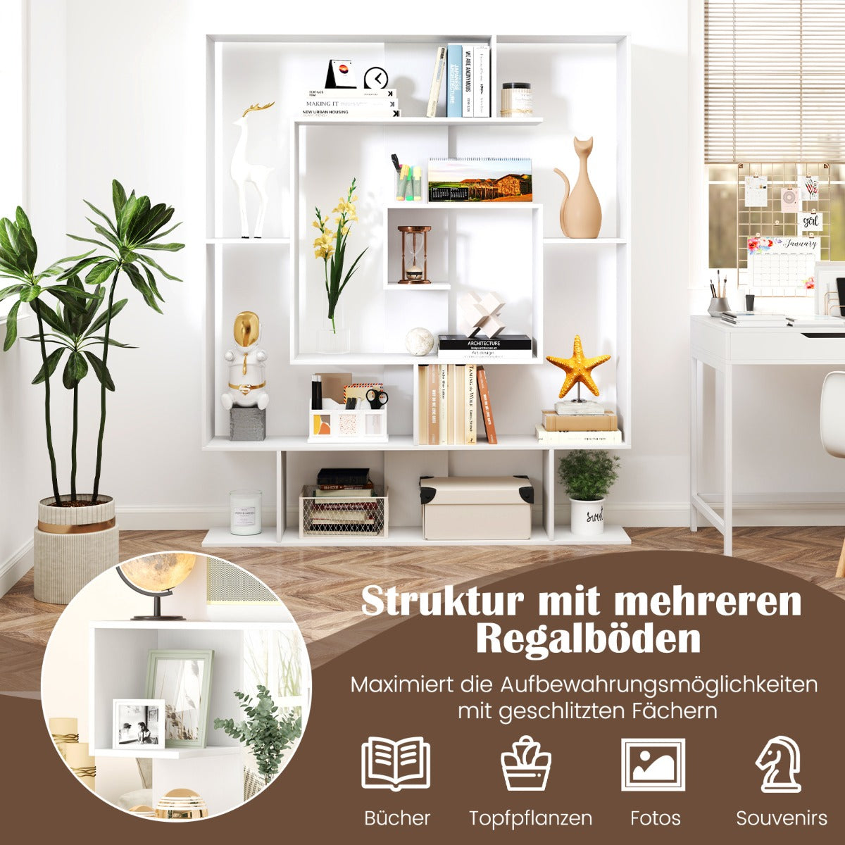 Bücherregal mit 7 Ebenen im geometrischen Design
