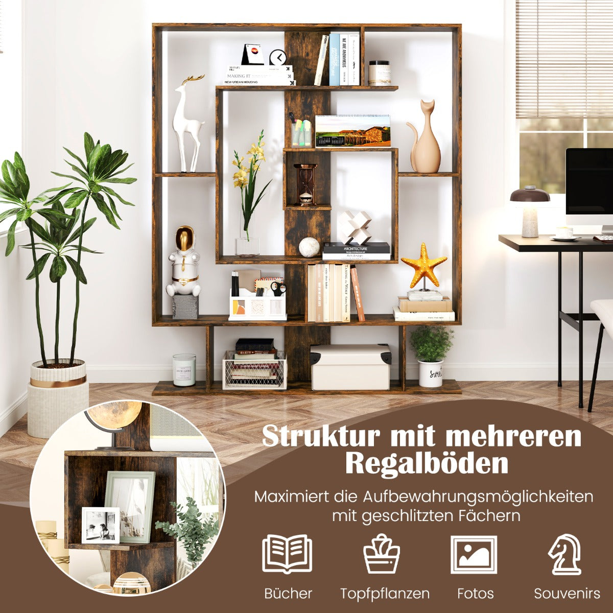 Bücherregal mit 7 Ebenen im geometrischen Design