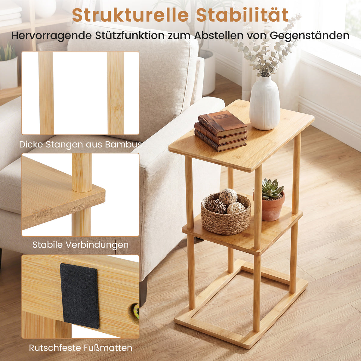 Beistelltisch aus Bambus mit 2 Ablagen – 2er-Set