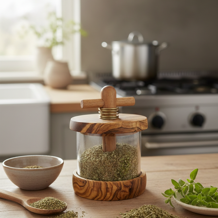 Kräutermühle aus Olivenholz