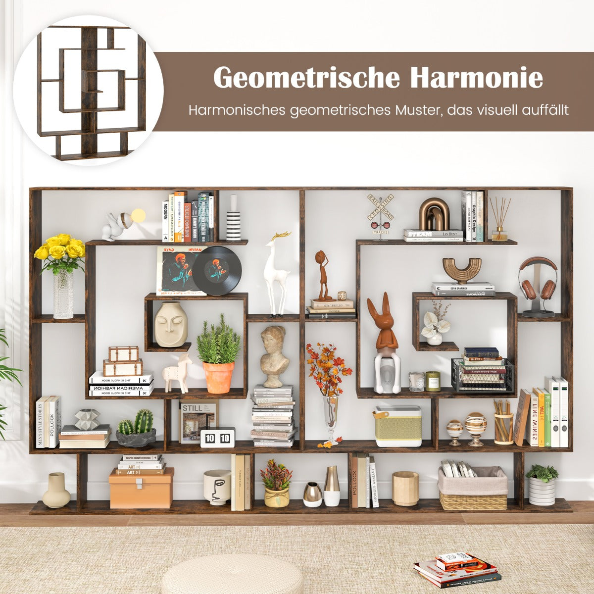 Bücherregal mit 7 Ebenen im geometrischen Design