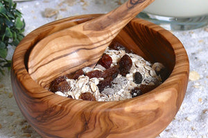 Müslischale aus Olivenholz mit Löffel - Elysera