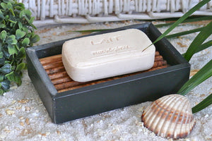 Seifenschale SCHIEFER mit Rillen-Inlay aus Olivenholz - Elysera