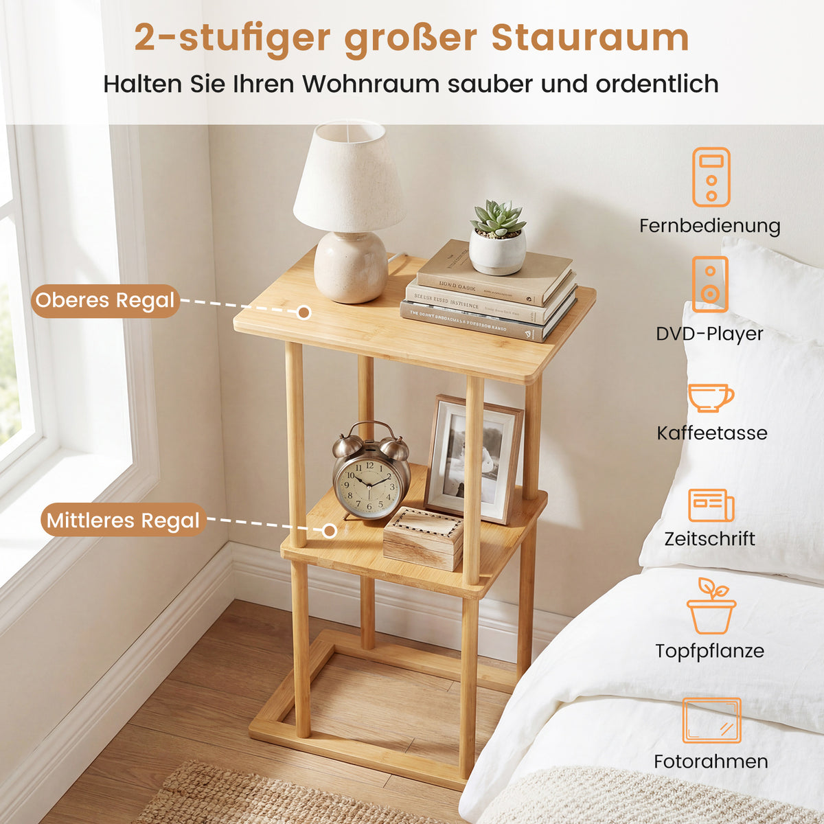 Beistelltisch aus Bambus mit 2 Ablagen – 2er-Set