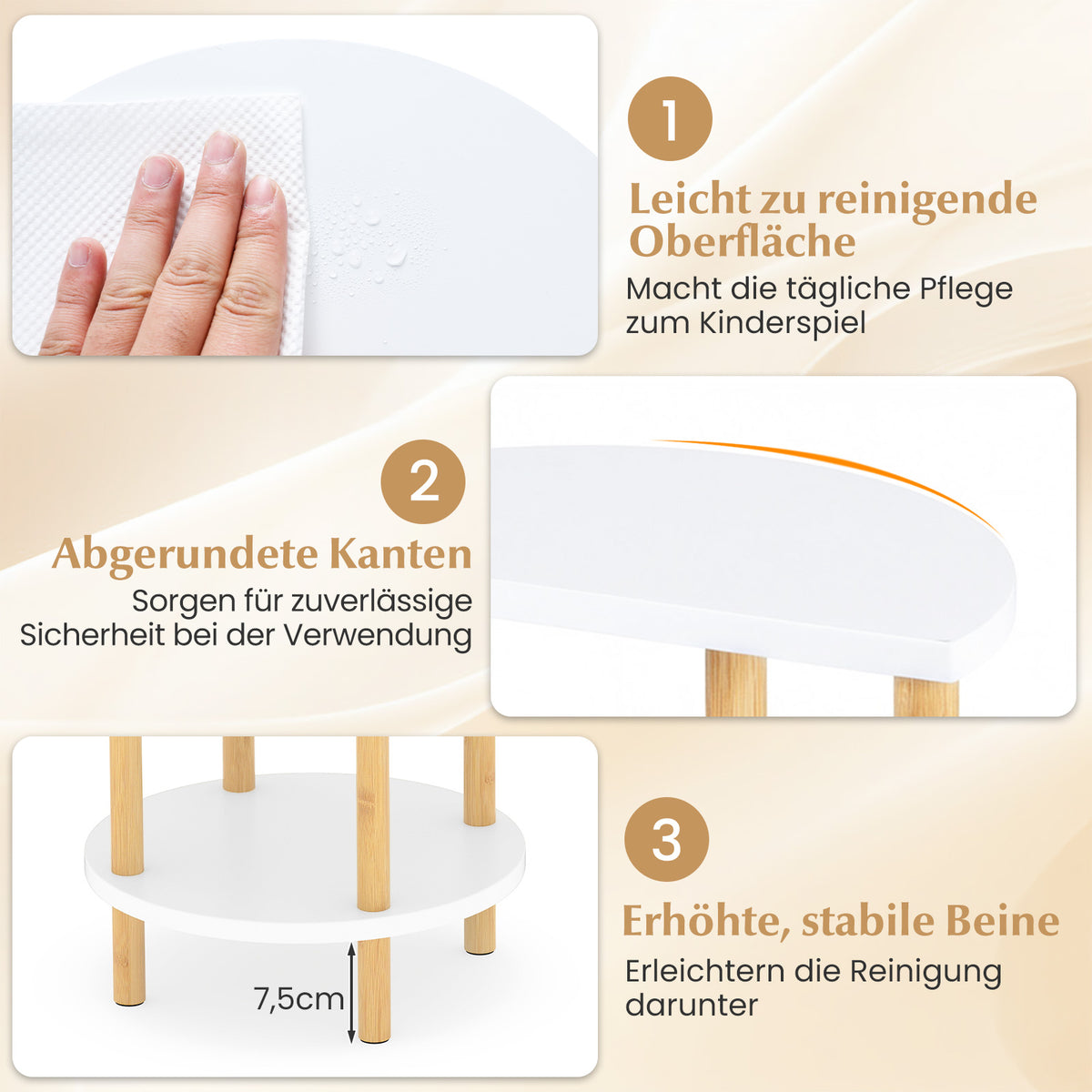 Runder Beistelltisch aus Bambus mit 3 Ablagen – 2er-Set