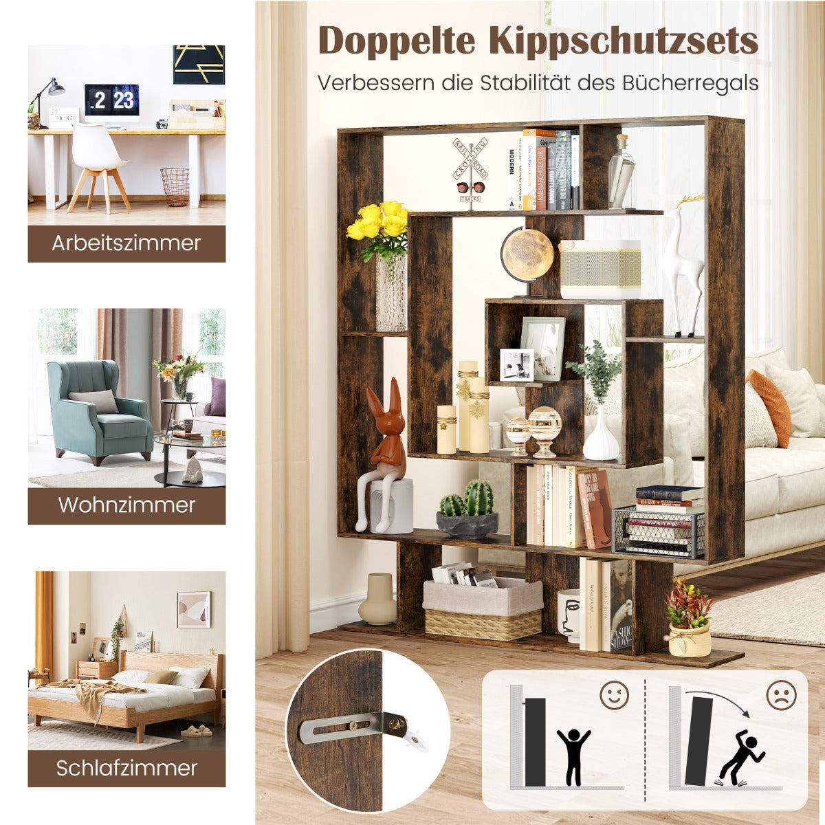 Bücherregal mit 7 Ebenen im geometrischen Design