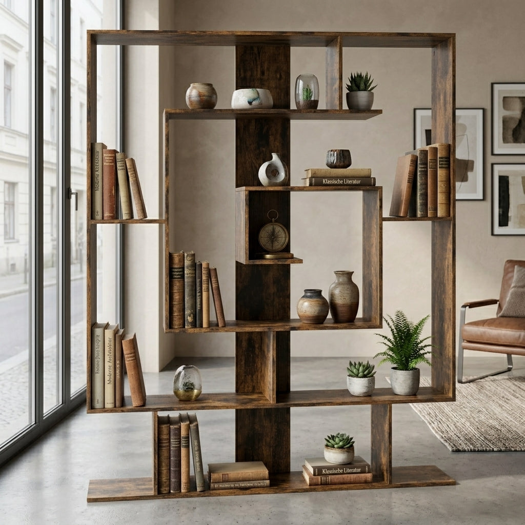 Bücherregal mit 7 Ebenen im geometrischen Design