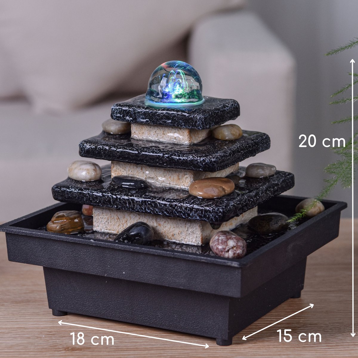 Zimmerbrunnen – Eka im Tempeldesign und farbigem LED-Licht - Elysera