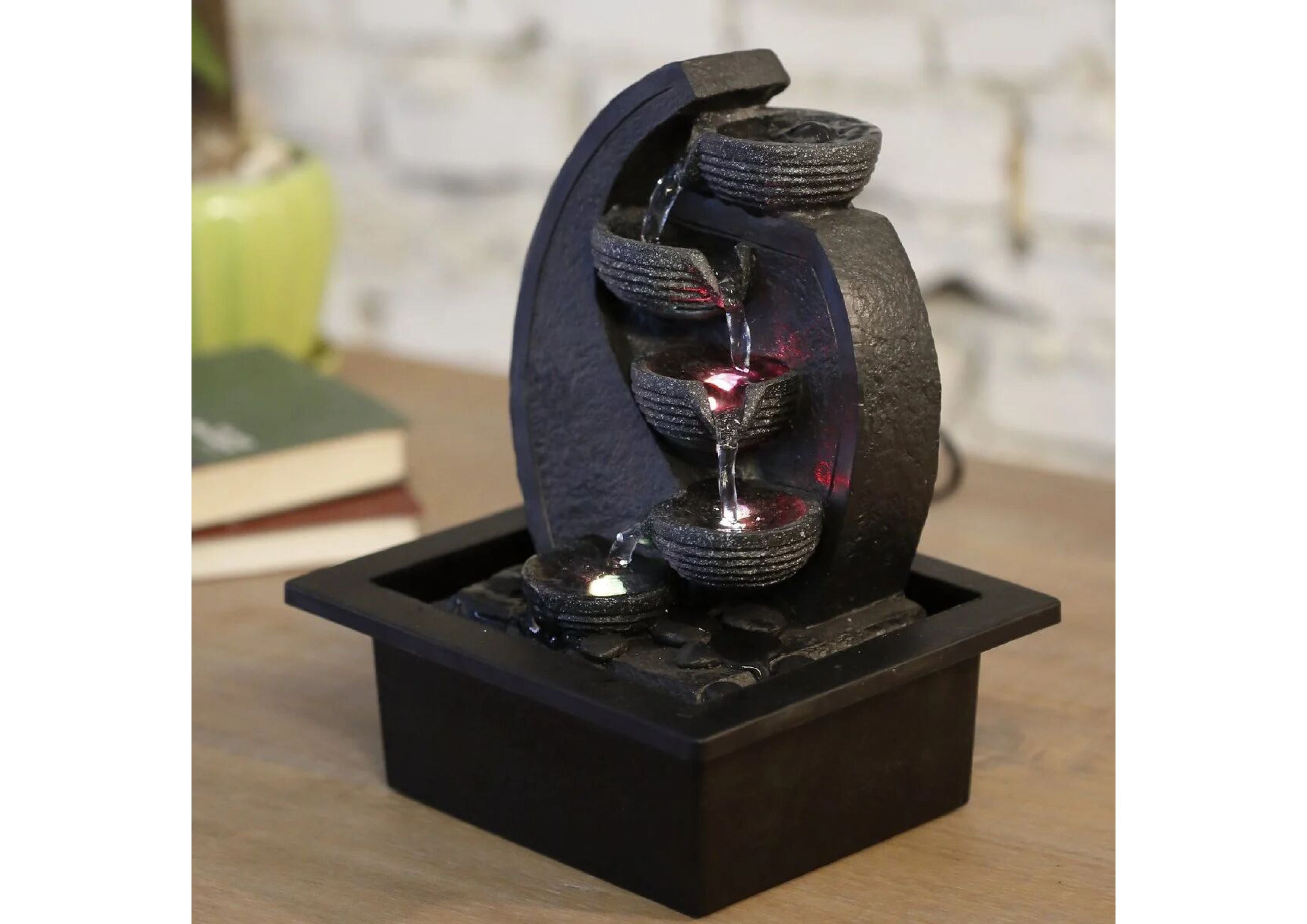Zimmerbrunnen – Wasserfall V2 – Durchfluss 4 Stufen LED-Licht - Elysera