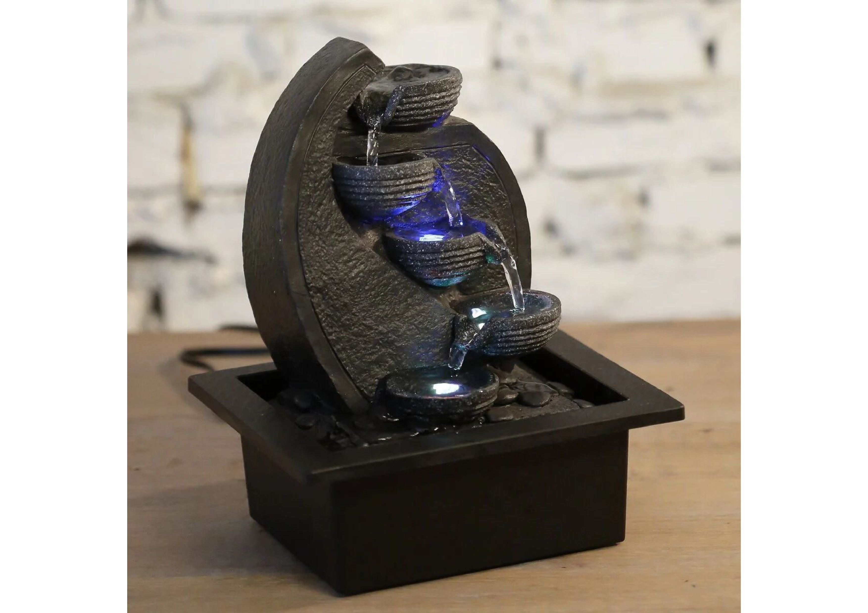 Zimmerbrunnen – Wasserfall V2 – Durchfluss 4 Stufen LED-Licht - Elysera