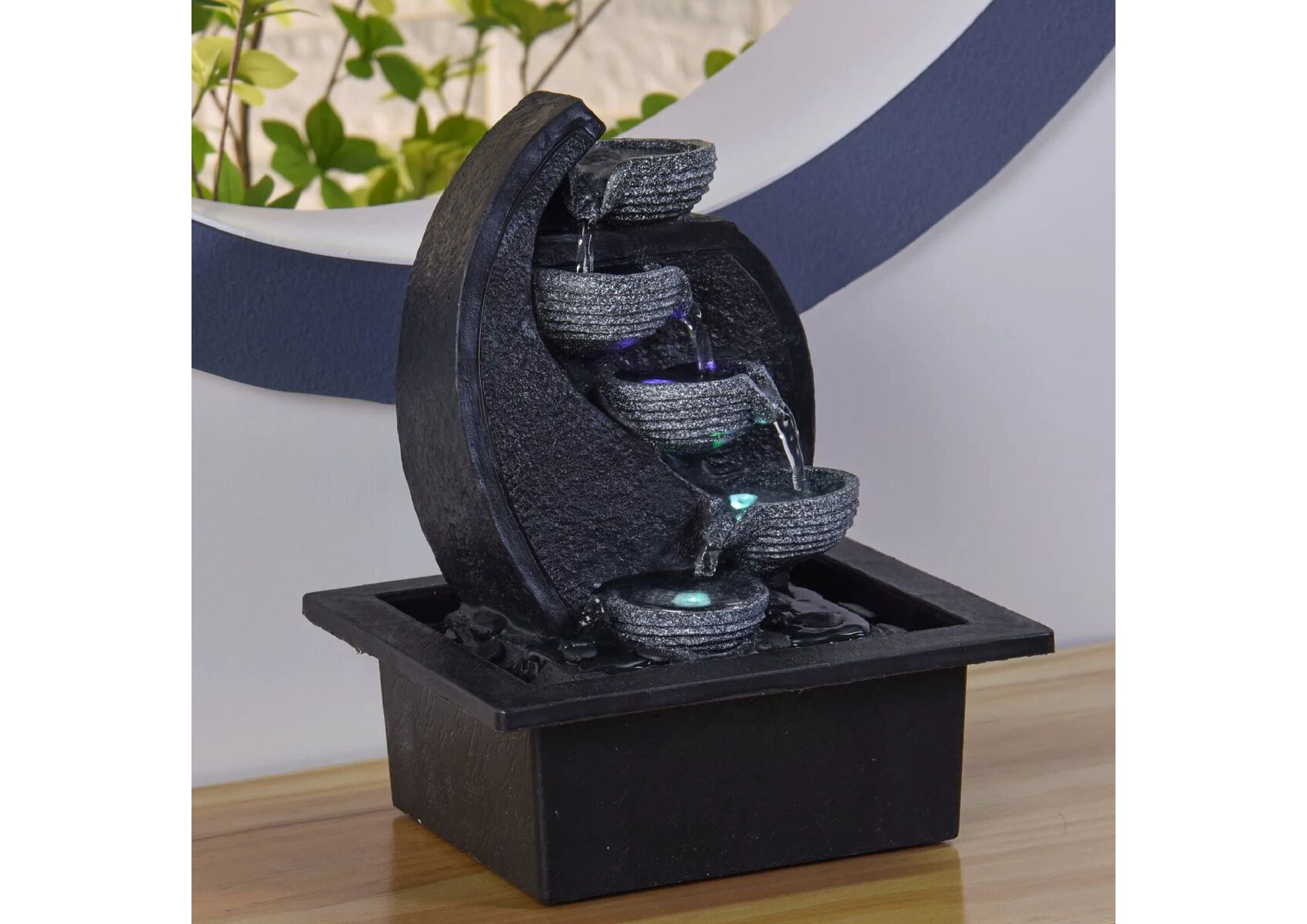 Zimmerbrunnen – Wasserfall V2 – Durchfluss 4 Stufen LED-Licht - Elysera