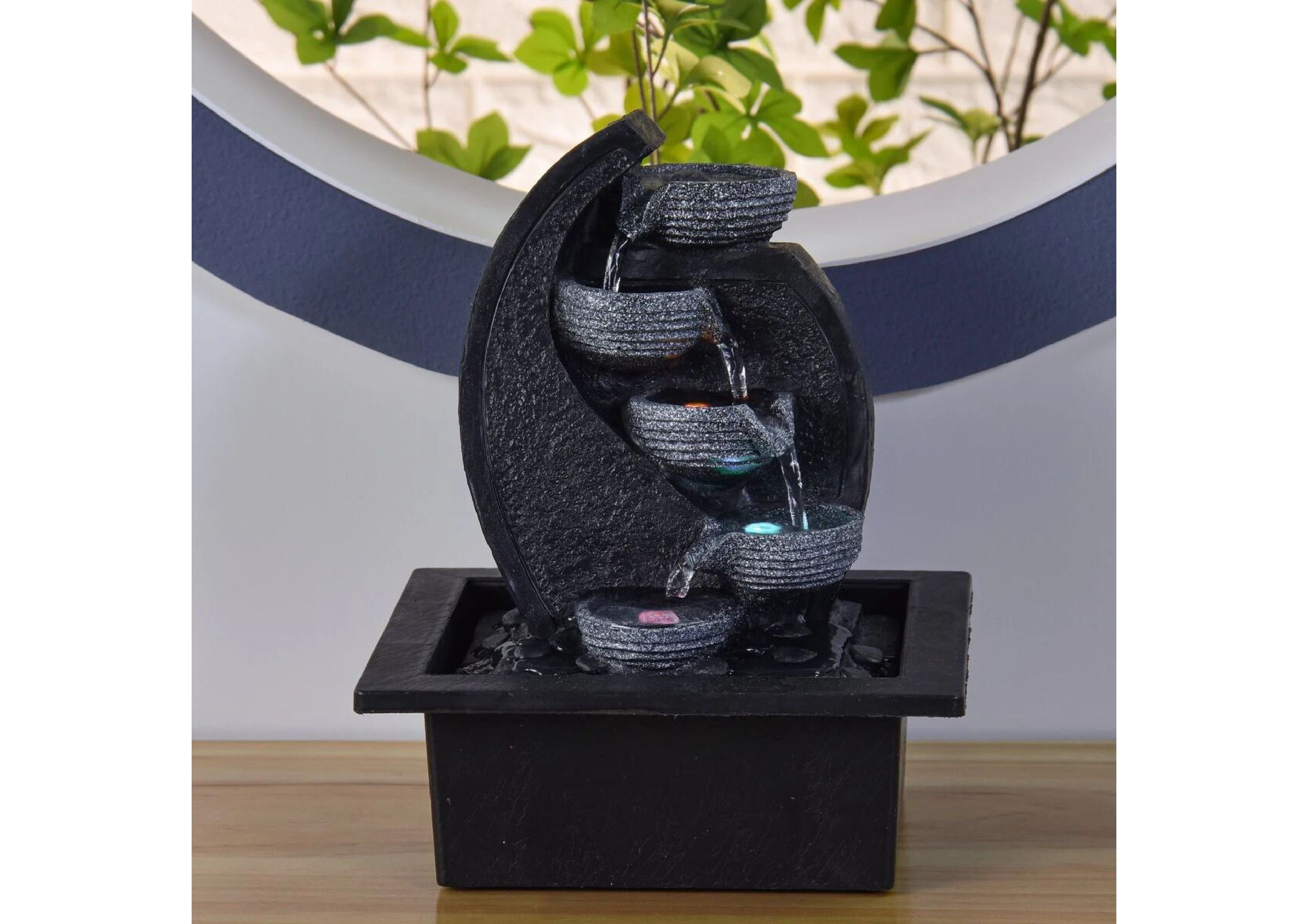 Zimmerbrunnen – Wasserfall V2 – Durchfluss 4 Stufen LED-Licht - Elysera