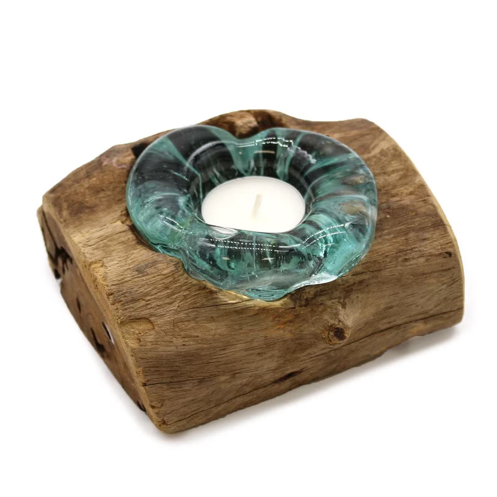Kerzenhalter aus Glas auf Gamalholz – 1-flammig