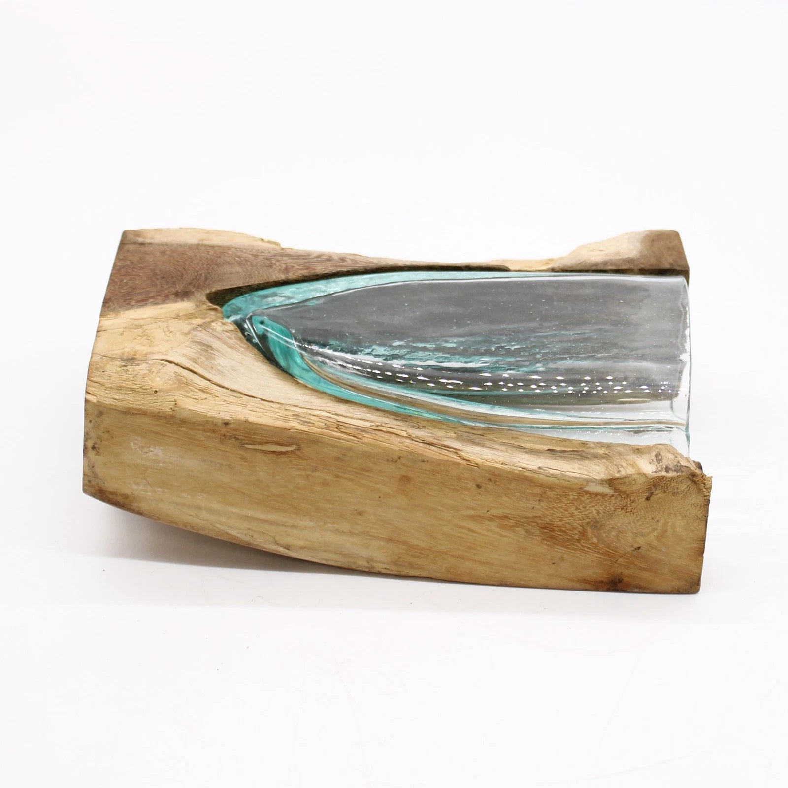 Glasvase aus Recyclingglas auf Gamalholz – 24,5 cm