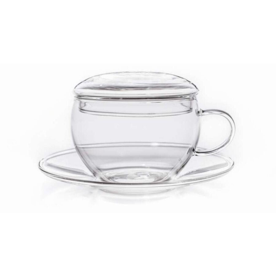 Creano 2er-Set Glastassen mit Untertasse & Deckel – 200 ml