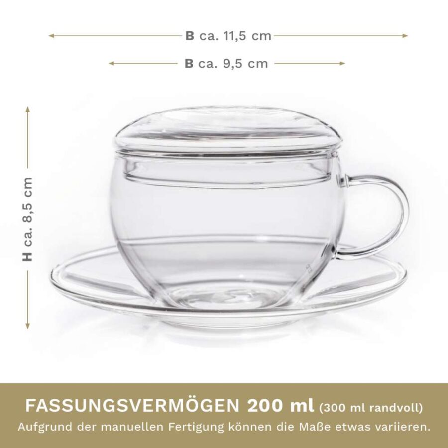Creano 2er-Set Glastassen mit Untertasse & Deckel – 200 ml