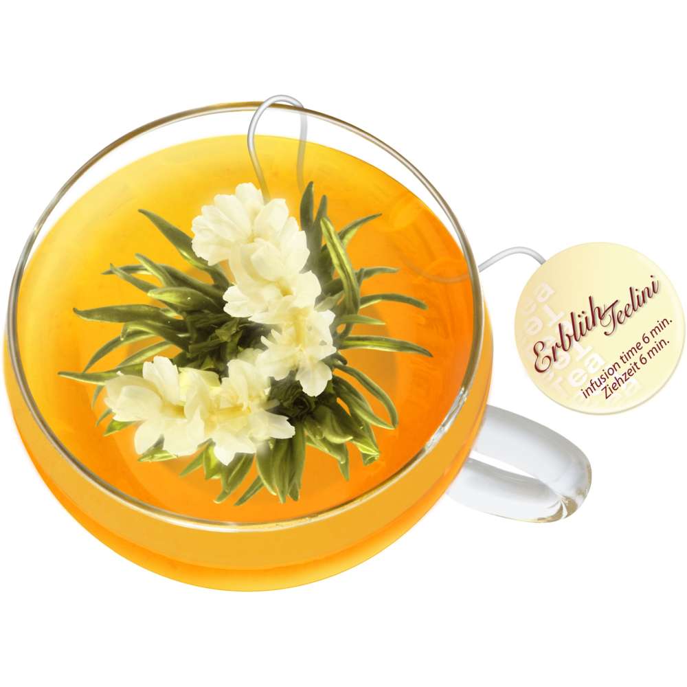Creano ErblühTeelini Geschenkset mit Teeglas und 8 Teeblumen – Weißer Tee