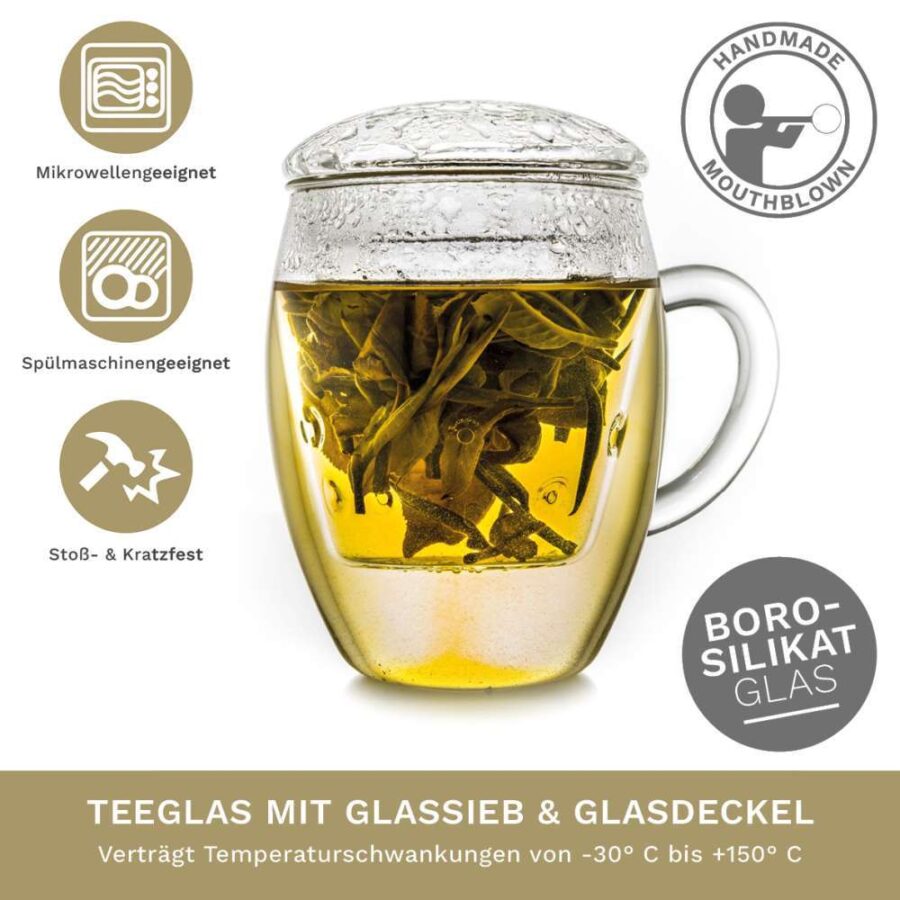 Creano TeeGlas “All-In-One” mit Glasfilter, 3-tlg. | 400 ml