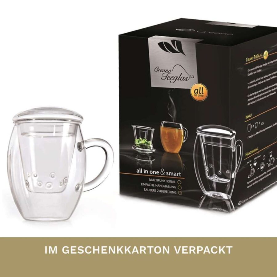 Creano TeeGlas “All-In-One” mit Glasfilter, 3-tlg. | 400 ml