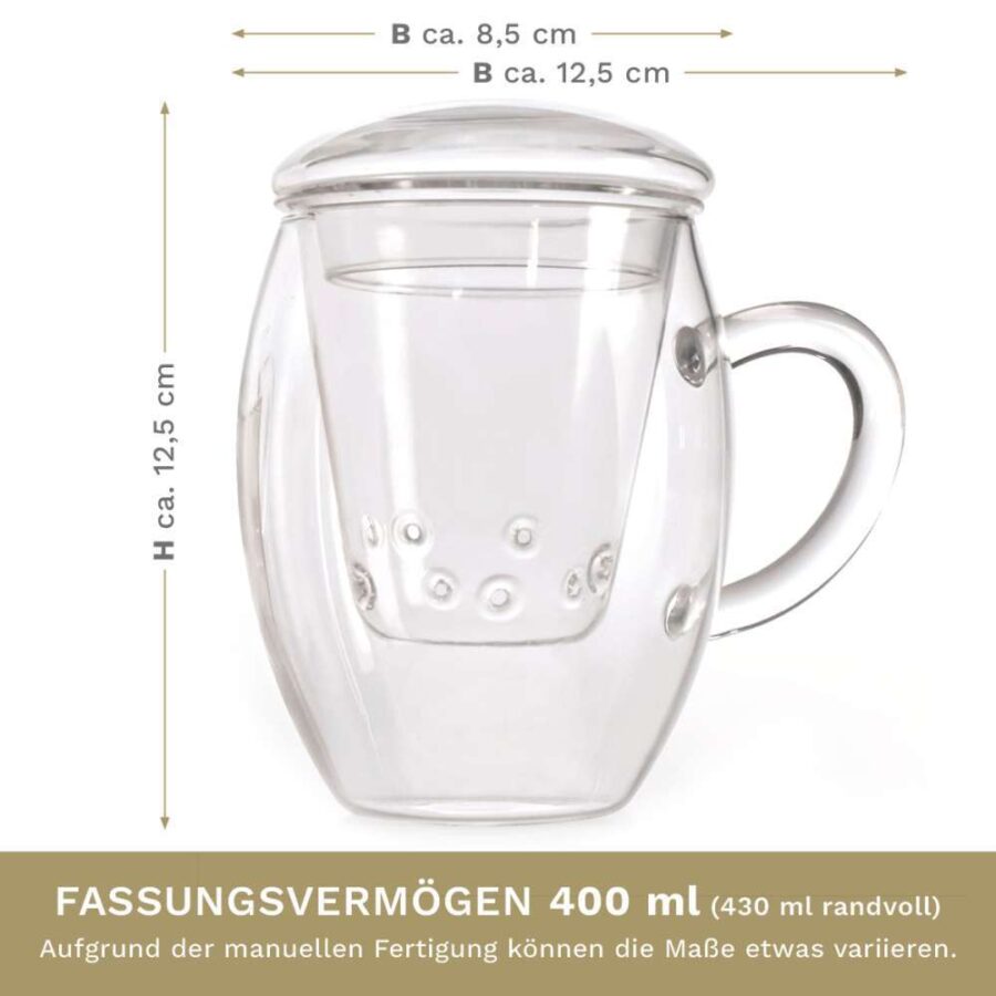 Creano TeeGlas “All-In-One” mit Glasfilter, 3-tlg. | 400 ml