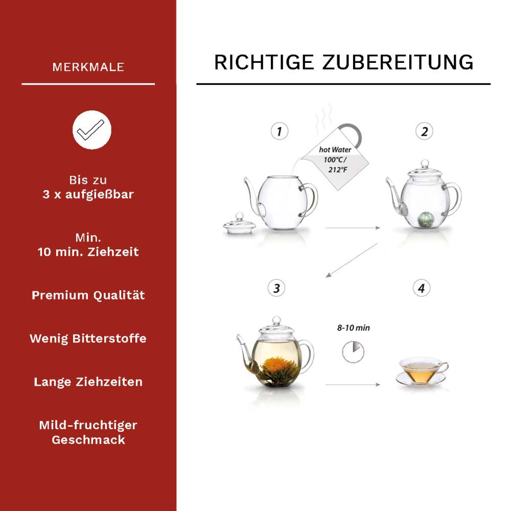 Creano Teeblumen-Mix Geschenkset mit 500 ml Teekanne in edler Holzbox – Weißer Tee