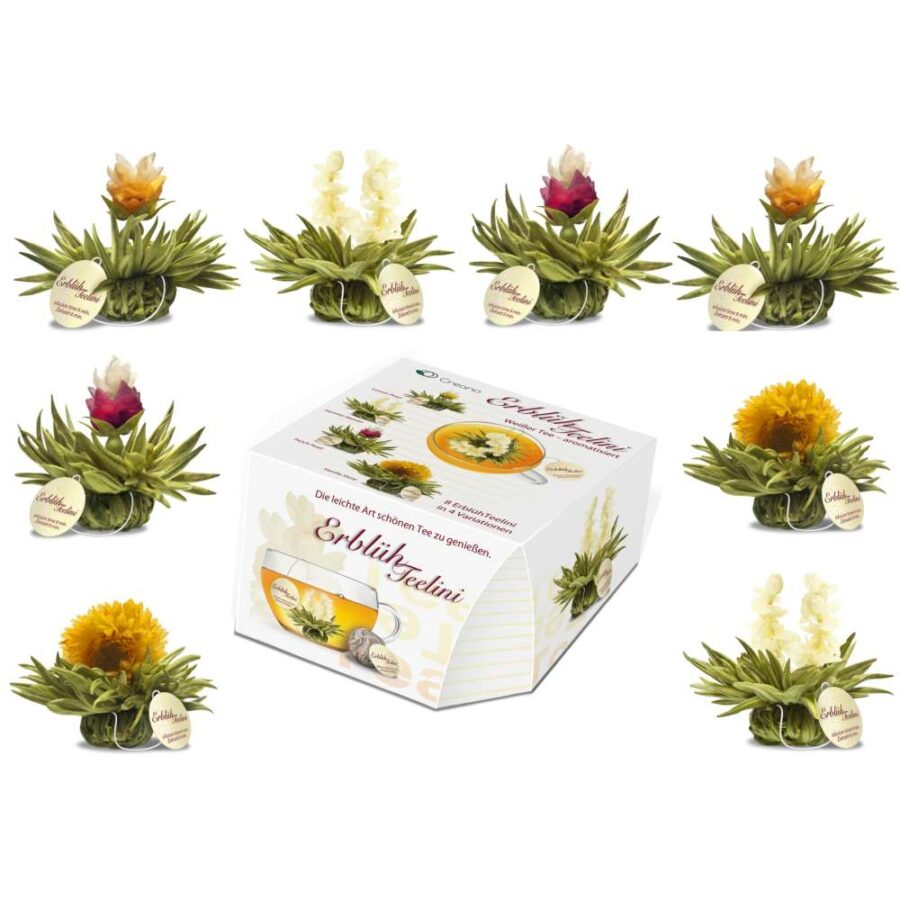 Creano ErblühTeelini Teeblumen Variation – Weißer Tee (8 Stück, 4 Sorten)
