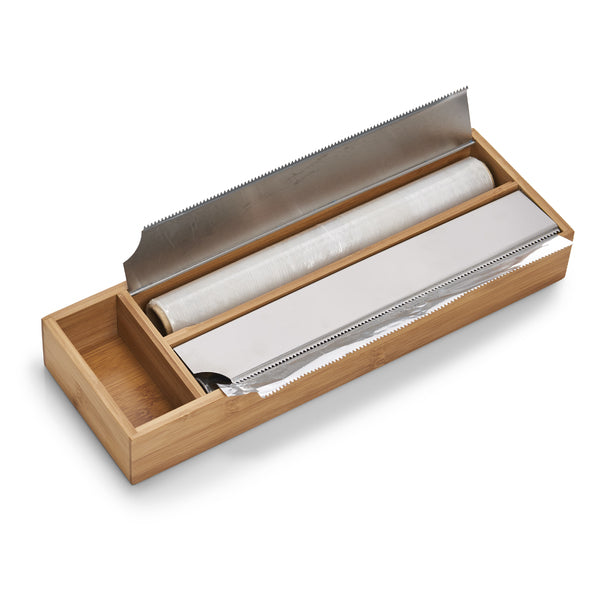 Folien-Aufbewahrungs-Abreiß-Box, Bambus/Edelstahl - Elysera