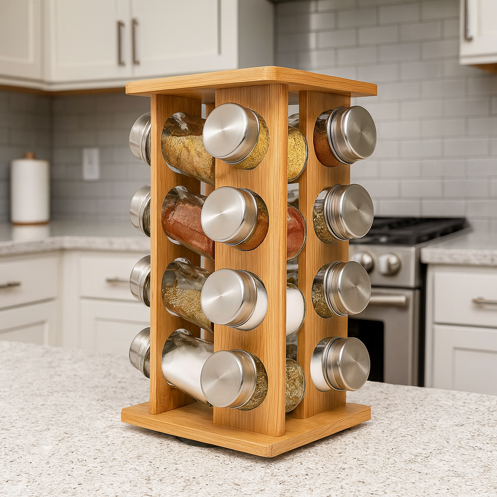 Gewürzrondell Edelstahl/Glas/Bambus - Elysera