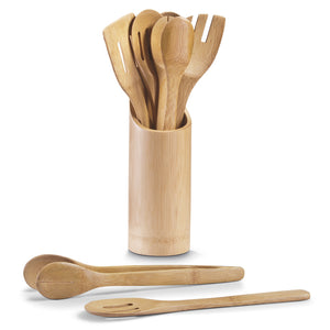 7-teiliges Küchenutensilienhalter-Set Bambus - Elysera