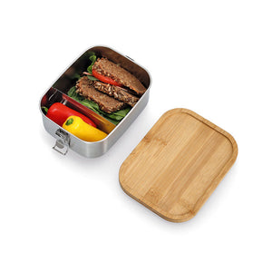 Lunchbox mit Clipverschluss, Edelstahl/Bambus - Elysera