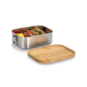 Lunchbox mit Clipverschluss, Edelstahl/Bambus - Elysera